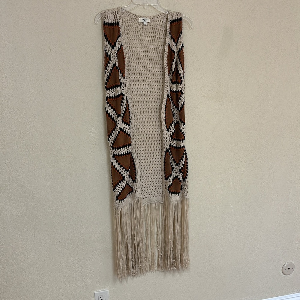Umgee womans vegan leather boho patchwork fringe vest size S - Picture 2 of 5